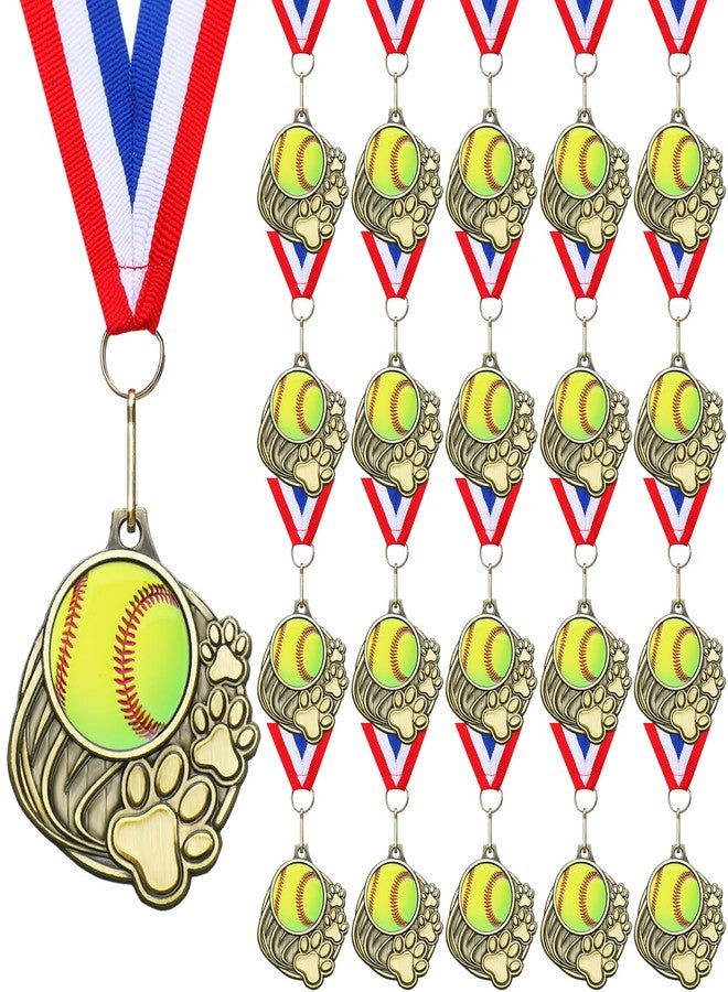 Trnayi 20 Pcs Paw Print Medals with Neck Ribbons 2'' Gold Medal for Awards Winner Encourage Team Participation for Kids Adults Trophy Award Prize Gift Team Competitions Party Favor Gifts(Softball) - Image 1