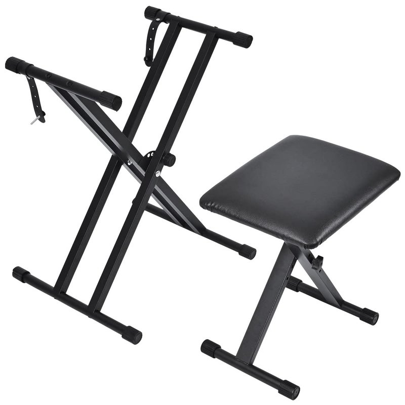 tipatyard Keyboard Stand Bench Set Upgrade Heavy Duty DoubleX Keyboard Stand Adjustable Portable Digital Piano Stand with Locking Straps