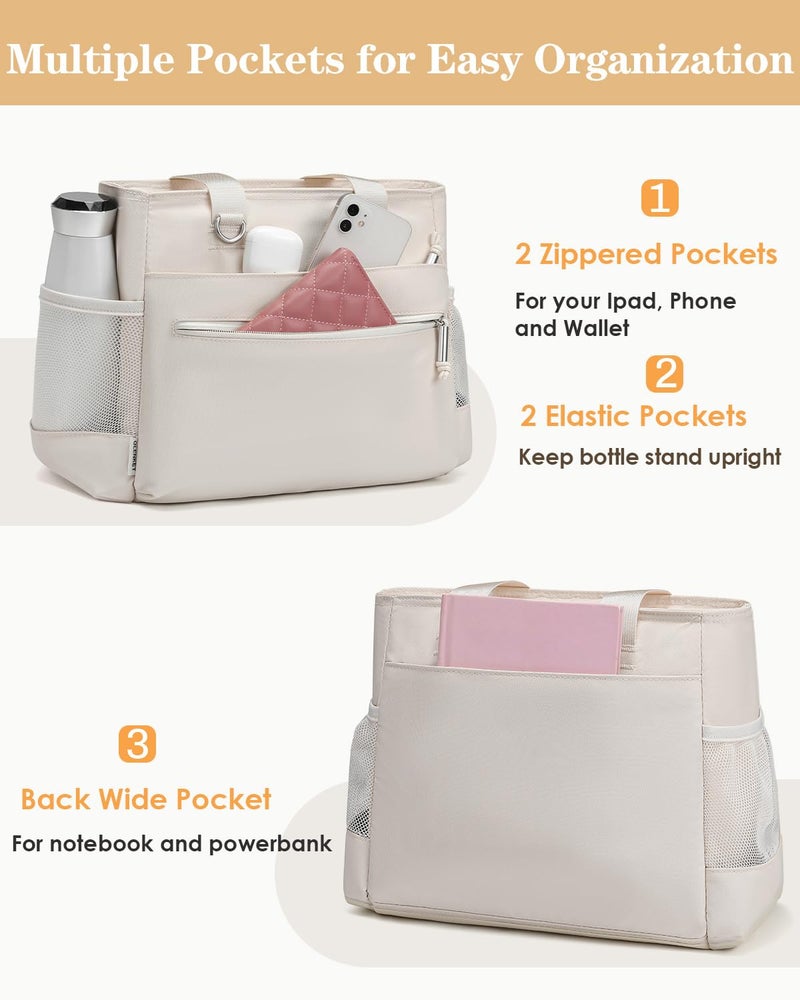 GLENKEY Insulated Lunch Box Lunch Bag Tote - Large Leakproof Cooler Bags for Women - Soft Lunchbox for Adults Work Shift Picnic Travel Cream 10L - Image 3