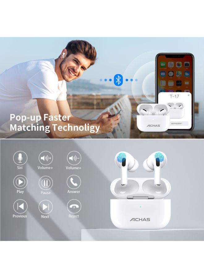 ACHAS In-Ear Bluetooth Earbuds With Charging Case White - Image 3