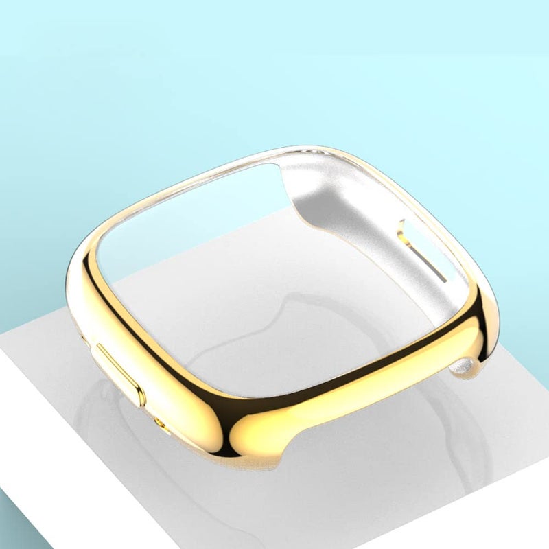 متوافق مع غطاء حماية وشاشة ساعة Fitbit Versa 4، غطاء حماية كامل فائق النحافة وناعم لساعة Fitbit Versa 4 الذكية (ذهبي) - Image 2