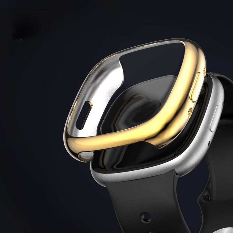 متوافق مع غطاء حماية وشاشة ساعة Fitbit Versa 4، غطاء حماية كامل فائق النحافة وناعم لساعة Fitbit Versa 4 الذكية (ذهبي) - Image 4