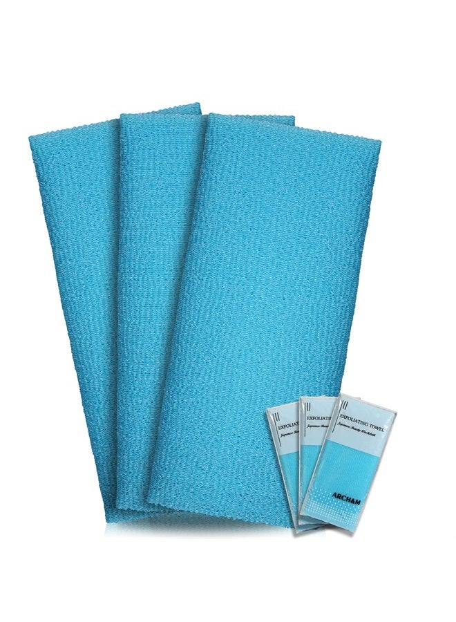 ARCH&M Exfoliating Washcloth Towel Japanese Washcloth Nylon Bath Wash Towel Korean Exfoliating Towel Beauty Washcloth Sponge Loofah Body Scrub Back Scrubber for Shower Cloth 3 Pack by ARCH&M (Blue x 3) - Image 1