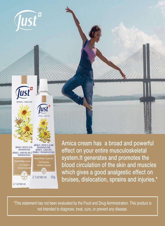 SwissJust Swiss Just Arnica Gel, Arnica Creamy Gel 60g. Arnica Cream w/Devils Claw & Frankincense Oil. A Gentle Massage Cream on Wrists, Fingers, Knees, Ankles, Joints, Waist, Neck, and Back. - Image 4