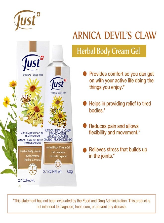 SwissJust Swiss Just Arnica Gel, Arnica Creamy Gel 60g. Arnica Cream w/Devils Claw & Frankincense Oil. A Gentle Massage Cream on Wrists, Fingers, Knees, Ankles, Joints, Waist, Neck, and Back. - Image 3