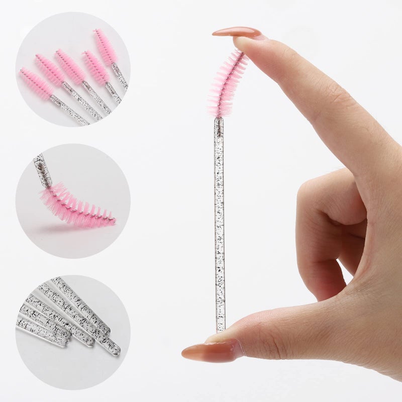 Tbestmax 100 Pcs Disposable Eyelash Brush, Mascara Wands Makeup Brushes Applicators Kits for Eyelash Extensions, Eyebrow Brush with Container (Pink, Black) - Image 3