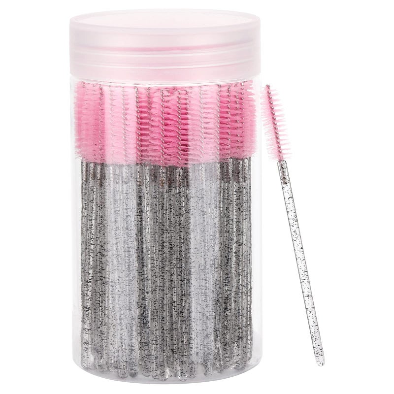 Tbestmax 100 Pcs Disposable Eyelash Brush, Mascara Wands Makeup Brushes Applicators Kits for Eyelash Extensions, Eyebrow Brush with Container (Pink, Black) - Image 1