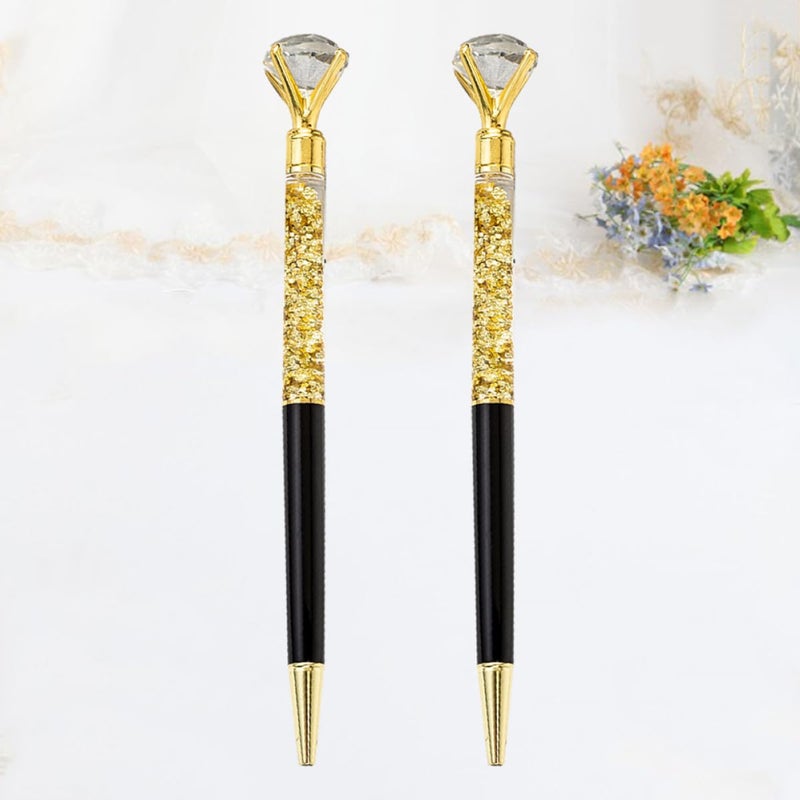 2Pcs Metal Roller Ball Pen with Sparkling Crystal Diamond 1.0mm Black Ballpoint Pen for Office School Writing Supplies - Image 3