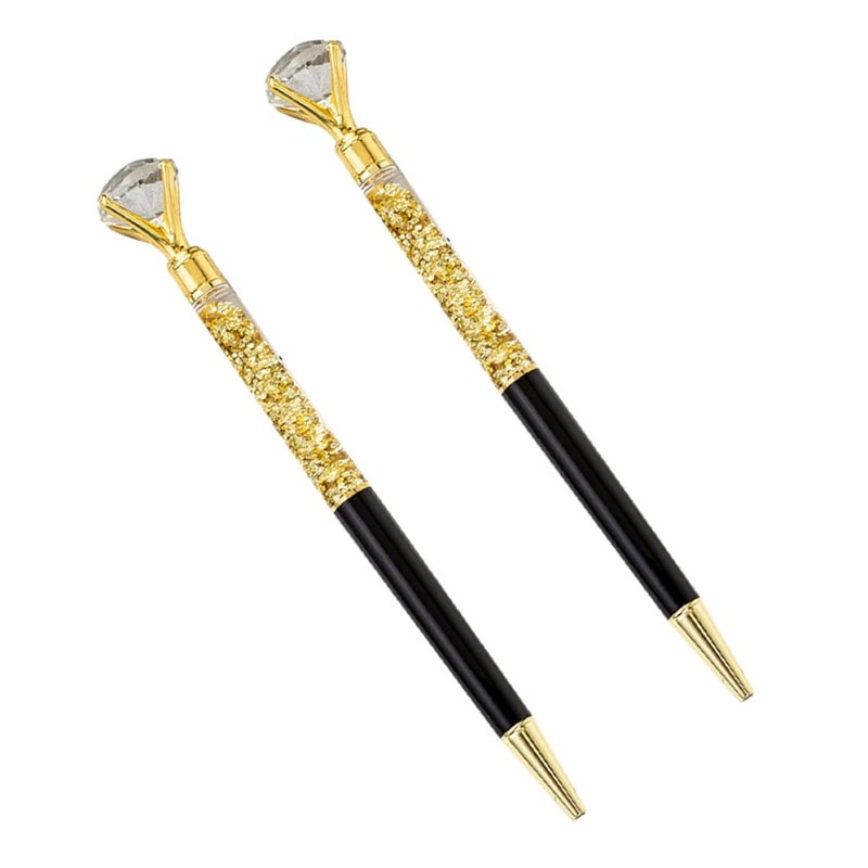 2Pcs Metal Roller Ball Pen with Sparkling Crystal Diamond 1.0mm Black Ballpoint Pen for Office School Writing Supplies - Image 2