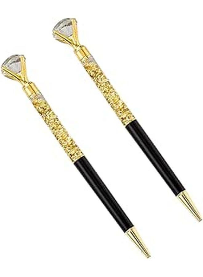 2Pcs Metal Roller Ball Pen with Sparkling Crystal Diamond 1.0mm Black Ballpoint Pen for Office School Writing Supplies - Image 1