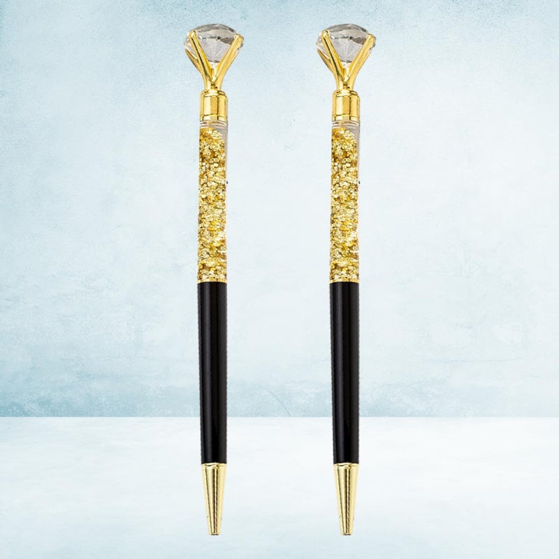 2Pcs Metal Roller Ball Pen with Sparkling Crystal Diamond 1.0mm Black Ballpoint Pen for Office School Writing Supplies - Image 5