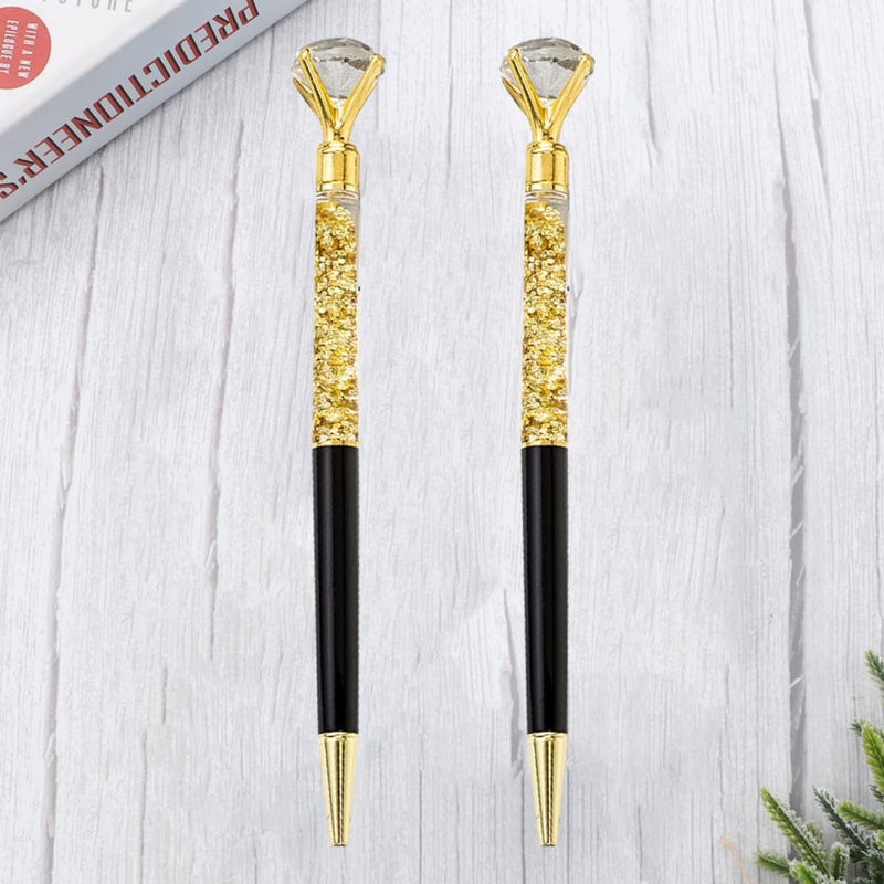 2Pcs Metal Roller Ball Pen with Sparkling Crystal Diamond 1.0mm Black Ballpoint Pen for Office School Writing Supplies - Image 4