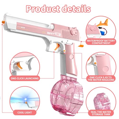 Snowall Pink Electric Water Gun with Long RangeAutomatic Squirt Gun for Kids and Adults Long Distance Water Pistol for Pool Beach Outdoor Play - Image 5