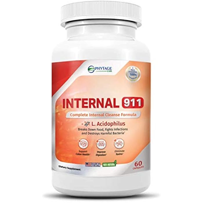 Phytage Labs Internal 911 Colon Cleanse Detox Supplement - Natural Laxative Cleanser Removes Toxins for Better Digestion and Radiant Skin - 60 Capsules - Image 1