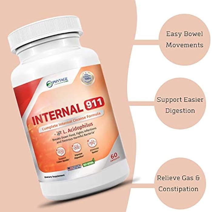 Phytage Labs Internal 911 Colon Cleanse Detox Supplement - Natural Laxative Cleanser Removes Toxins for Better Digestion and Radiant Skin - 60 Capsules - Image 4