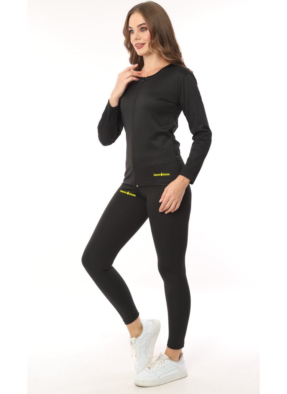 SweetSauna Zippered Long Sleeve Top and Tights Thermal Women's Two-piece Set  - Image 3