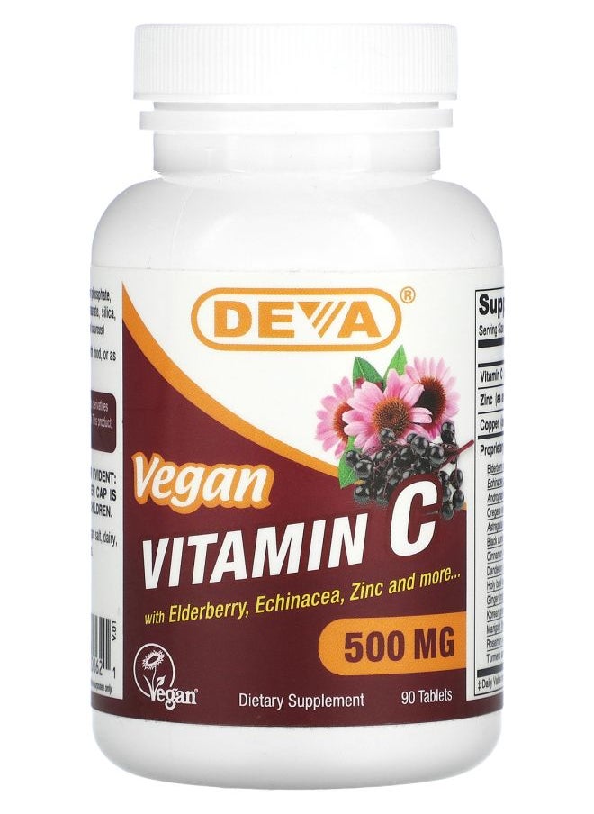Deva Vegan Vitamin C with Elderberry Echinacea Zinc 500 mg 90 Tablets 
