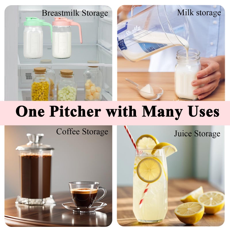 Mihlapi Mason Jar Pitcher, 32 oz Glass Milk Pitcher, Wide Mouth & Leakproof Glass Pitcher with Lid for milk, Sun Tea, Juice, Cold Brew Coffee and Drinks - Image 2