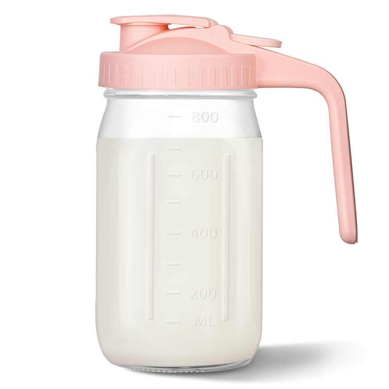 Mihlapi Mason Jar Pitcher, 32 oz Glass Milk Pitcher, Wide Mouth & Leakproof Glass Pitcher with Lid for milk, Sun Tea, Juice, Cold Brew Coffee and Drinks - Image 1