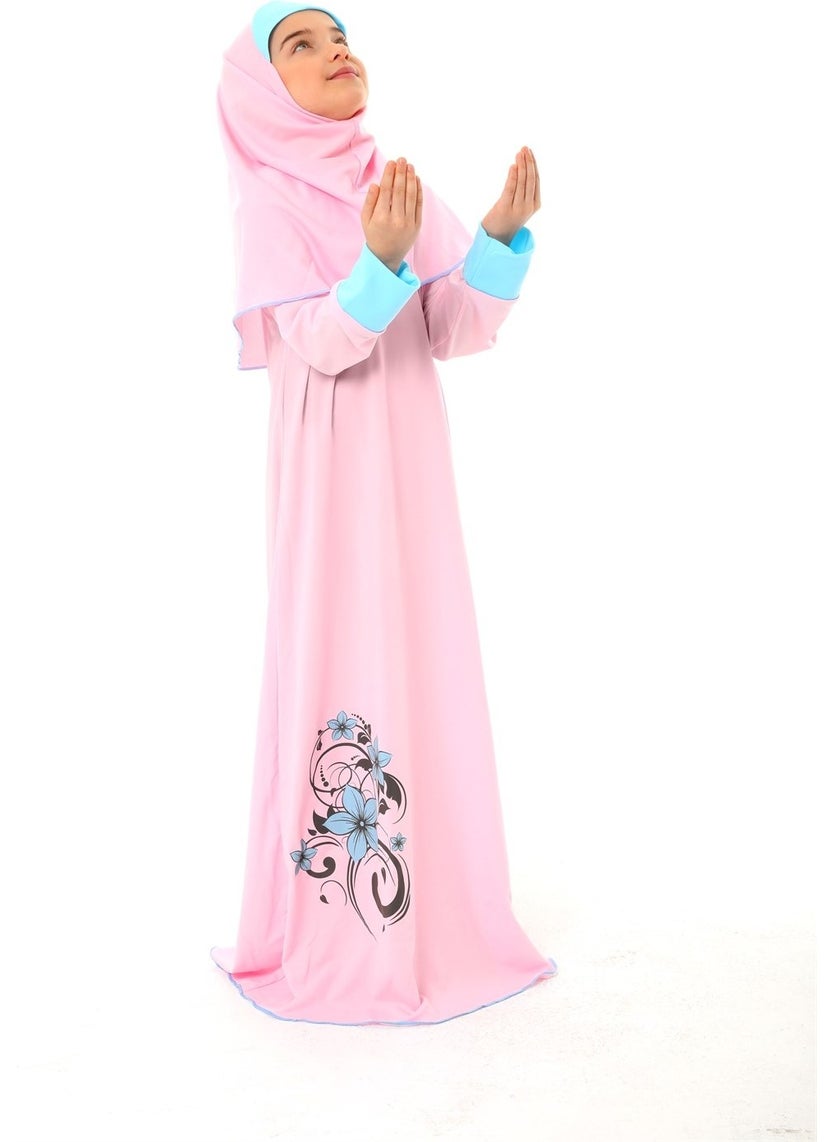 Elanesa  Girl Child Prayer Dress Flower Printed Sleeve Cuffed  - Image 2
