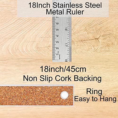 Boompark Metal Ruler 18 Inch: [1 Pieces 18 Inch] Non-Slip Cork Backing Rulers with Inch and Centimeters Prevent Ink Leakage:for School Office Drawing Engineering - Image 2