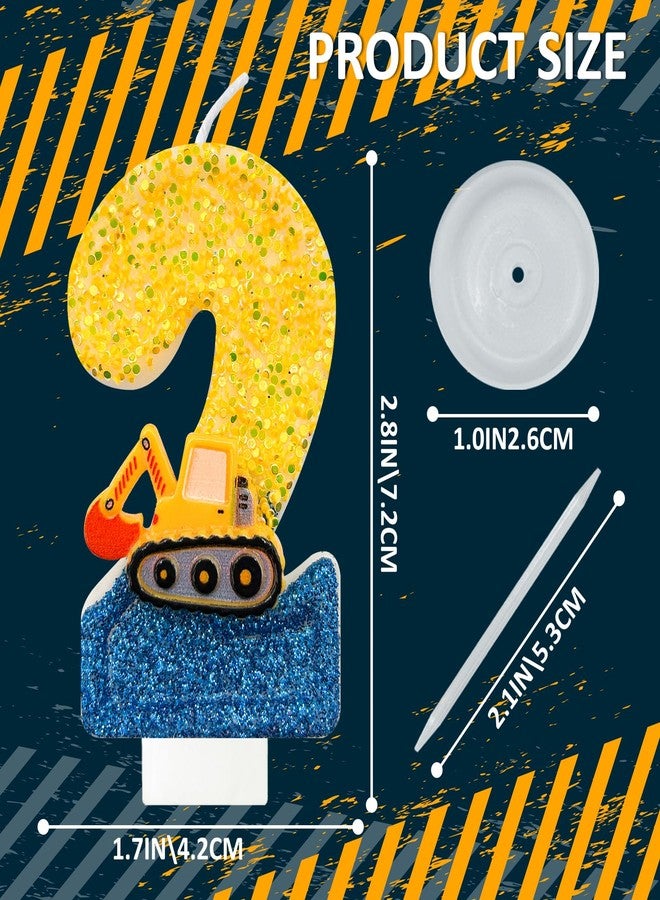 JonesLi Construction Birthday Candle -Digger Birthday Candles Numbers，Number 2 Birthday Candles，Yellow & Blue Construction Party Decorations,Excavator Birthday Decorations for Kid's Party Celebration - Image 2