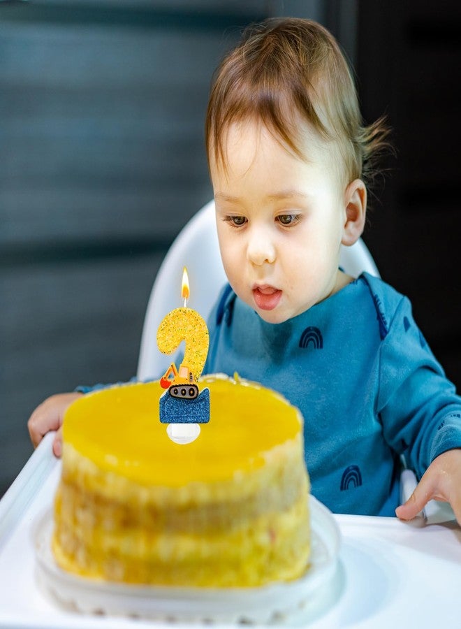 JonesLi Construction Birthday Candle -Digger Birthday Candles Numbers，Number 2 Birthday Candles，Yellow & Blue Construction Party Decorations,Excavator Birthday Decorations for Kid's Party Celebration - Image 4