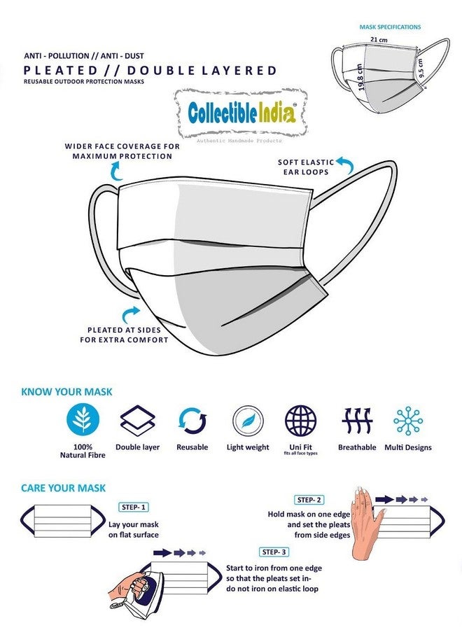Collectible India 6 Pack Cotton Face Mask Anti Pollution Dustproof, Reusable Washable Face Cover/Men Women Unisex - Image 2