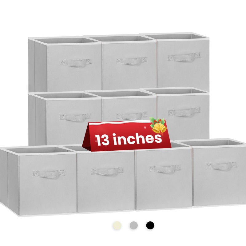 Criusia Large Storage Cubes, 13x13 Cube Storage Bins (Set of 10), Fabric Collapsible Storage Bins with Dual Handles, Foldable Cube Baskets for Shelf, Closet Organizers and Storage Box (Grey) - Image 1