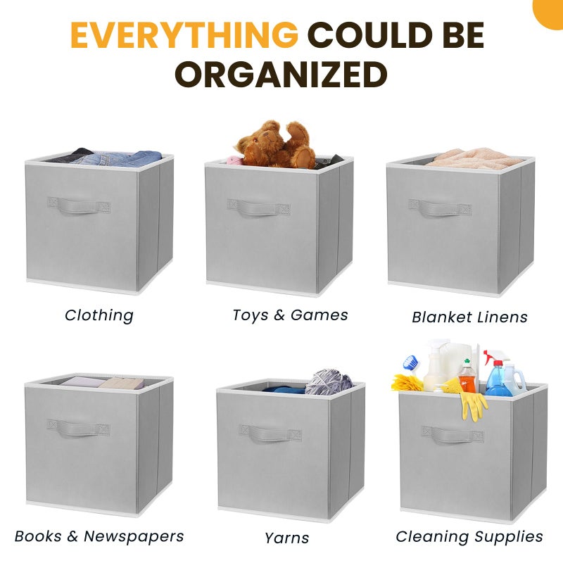 Criusia Large Storage Cubes, 13x13 Cube Storage Bins (Set of 10), Fabric Collapsible Storage Bins with Dual Handles, Foldable Cube Baskets for Shelf, Closet Organizers and Storage Box (Grey) - Image 4