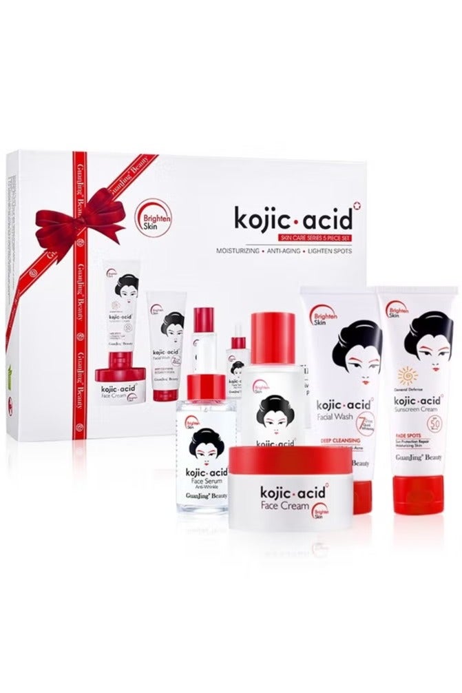 GUANJING kojic Acid Skin Care Moisturizing And Anti Aging And Lighten Spots 5 Piece Set - Image 1