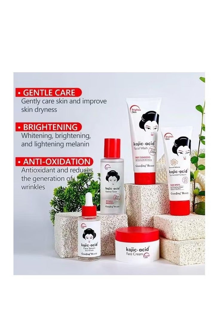 GUANJING kojic Acid Skin Care Moisturizing And Anti Aging And Lighten Spots 5 Piece Set - Image 2