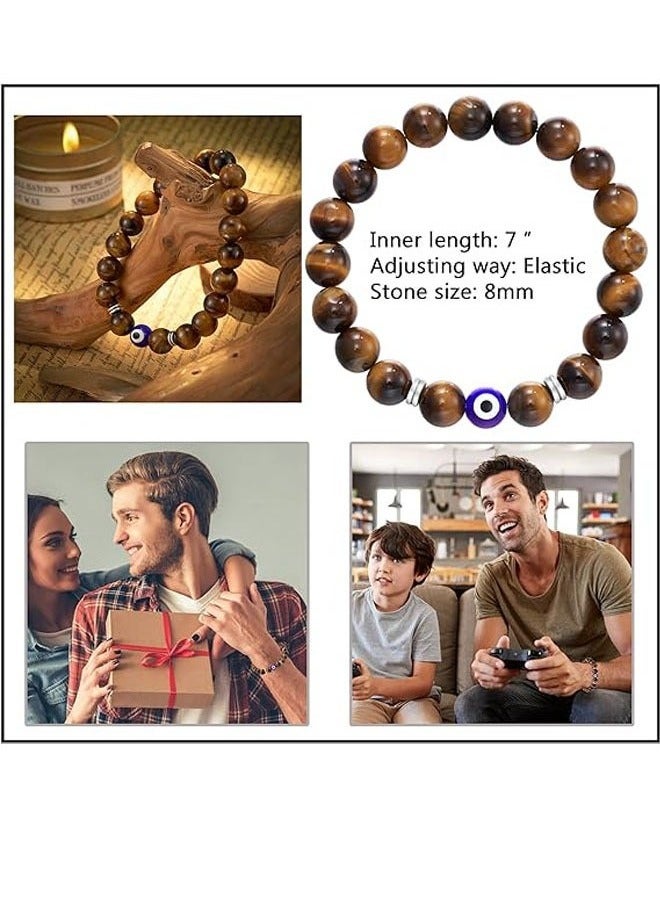 Evil Eye Bracelet for Men Natural Stone Bracelet Protection Good Luck Amulet for Boy Brown  - Image 5