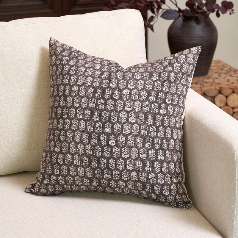 Amor Virisso Floral Pillow Covers 24x24 Couch Pillows for Living Room Decorative Throw Pillow Covers Accent Farmhouse Neutral Pillow Covers 1PC, Dark Brown - Image 1