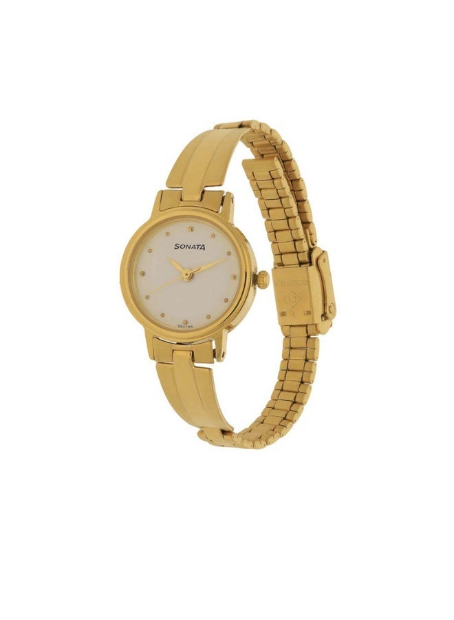 Sonata ساعة أنالوج نسائية 8096YM04 - قرص أبيض، حزام من الفولاذ المقاوم للصدأ بلون الذهب، حركة كوارتز، مقاومة للماء حتى 3 ATM - Image 2