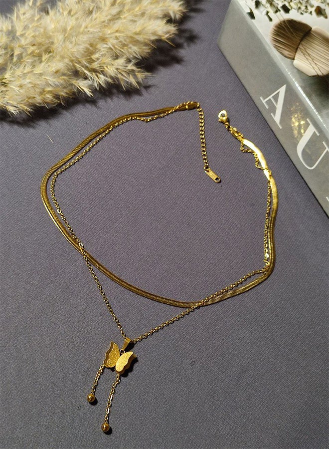 A Chain Made Of Pure Stainless Steel, 2 Tiers, A Snake - Shaped Pendant With A Butterfly Charm - A Luxury Women's Accessory Made Of Pure Stainless Steel That is Resistant to Rust And Discoloration - Women's Accessories - Stainless Steel Accessories - Women's Stainless Steel Accessories - Jewelry - Accessories. - Image 4