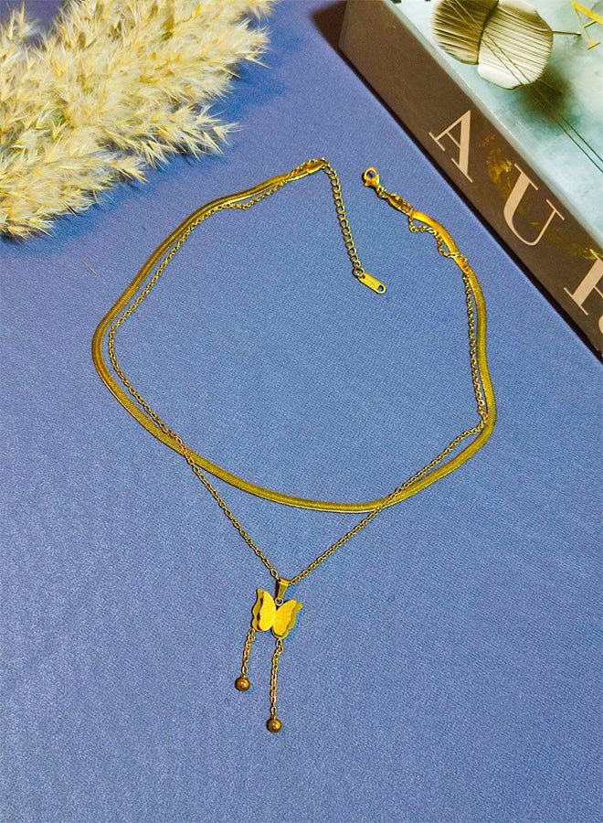 A Chain Made Of Pure Stainless Steel, 2 Tiers, A Snake - Shaped Pendant With A Butterfly Charm - A Luxury Women's Accessory Made Of Pure Stainless Steel That is Resistant to Rust And Discoloration - Women's Accessories - Stainless Steel Accessories - Women's Stainless Steel Accessories - Jewelry - Accessories. - Image 5