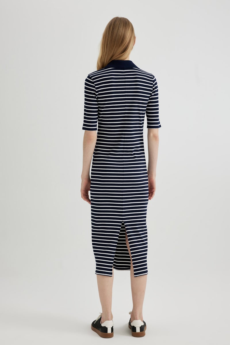 DeFacto Woman Bodycon Polo Neck Striped Ribbed Camisole Midi Dress - Image 5