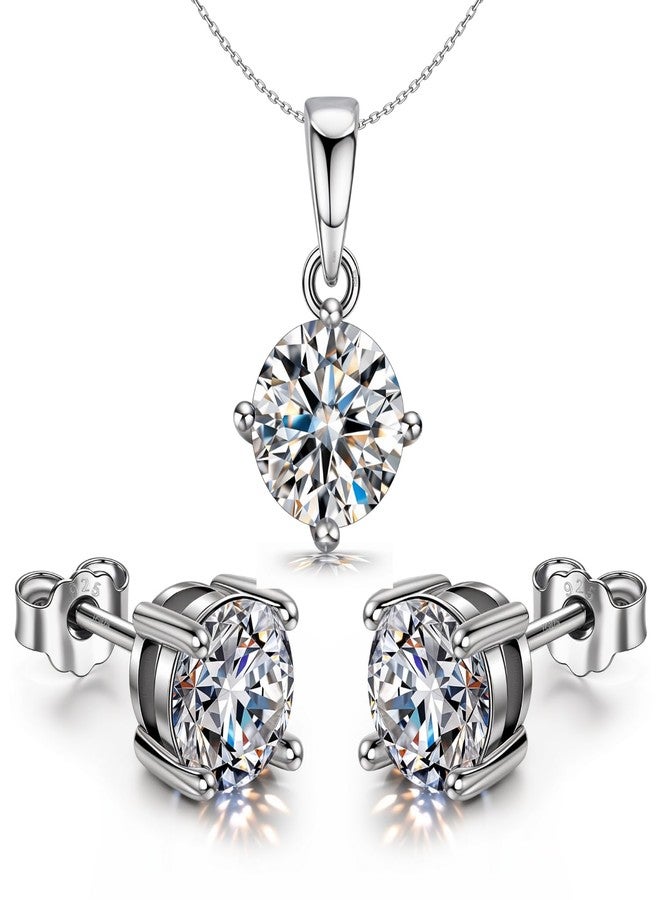 HighSpark 925 Silver Solitaire Earrings Pendant Necklace Set | 92.5 Sterling Silver & Diamond like Brilliance Sparkling Zirconia | Lovely Gift for Women & Girls - Silver Set 8mm - Image 1