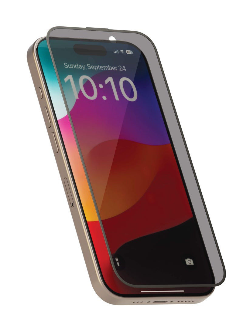 LEVELO Privacy Soft edge Twice-Tempered Glass For iPhone 15 -  Black - Image 1