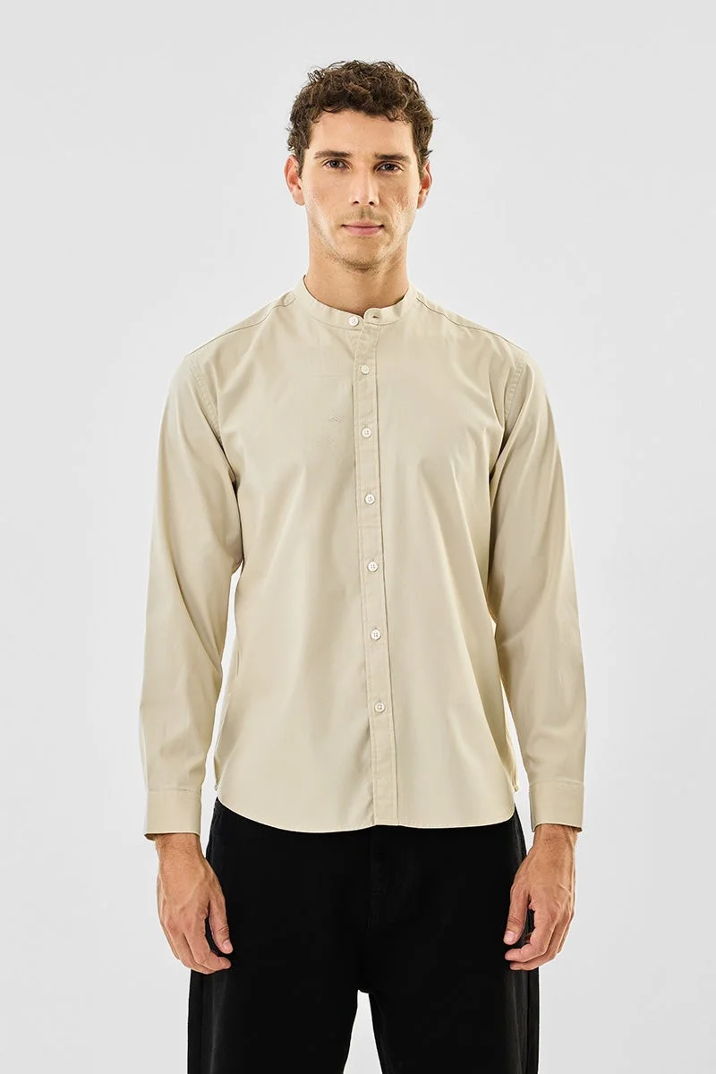 سنيتش قميص أكسفورد بياقة صينية وقصة عادية