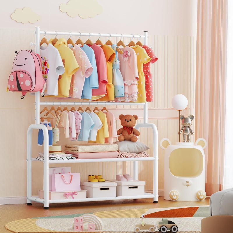 ZHKINGGS Kids Clothing Rack with 2-Layer Storage Shelf and 2 Adjustable Hanging Rods, Dress Up Rack for Hanging Clothes,Dress up Storage for Baby Toddle Kids(Classic, White) - Image 5