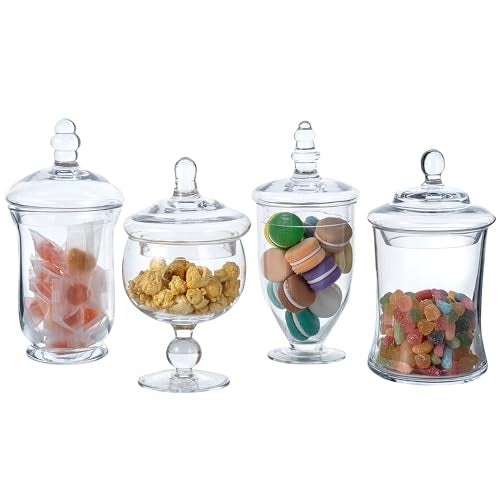MyGift Set of 4 Glass Apothecary Jars Set Clear Candy Jars with Lids