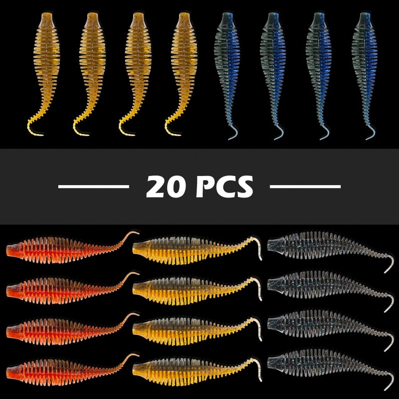 Bombrooster 20PCS Soft Plastic Worms 4.75â€, Ribbed Curly Tail Swimbait Fishing Lures for Bass, Finesse Soft Baits for Freshwater Bass Fishing - Image 2