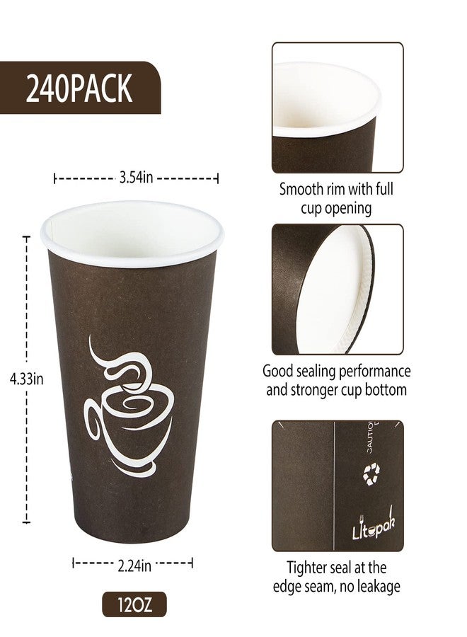LITOPAK 240 Pack 12 oz Paper Cups, Brown Disposable Hot Coffee Cups for Party, Picnic, Travel, and Events - Image 2