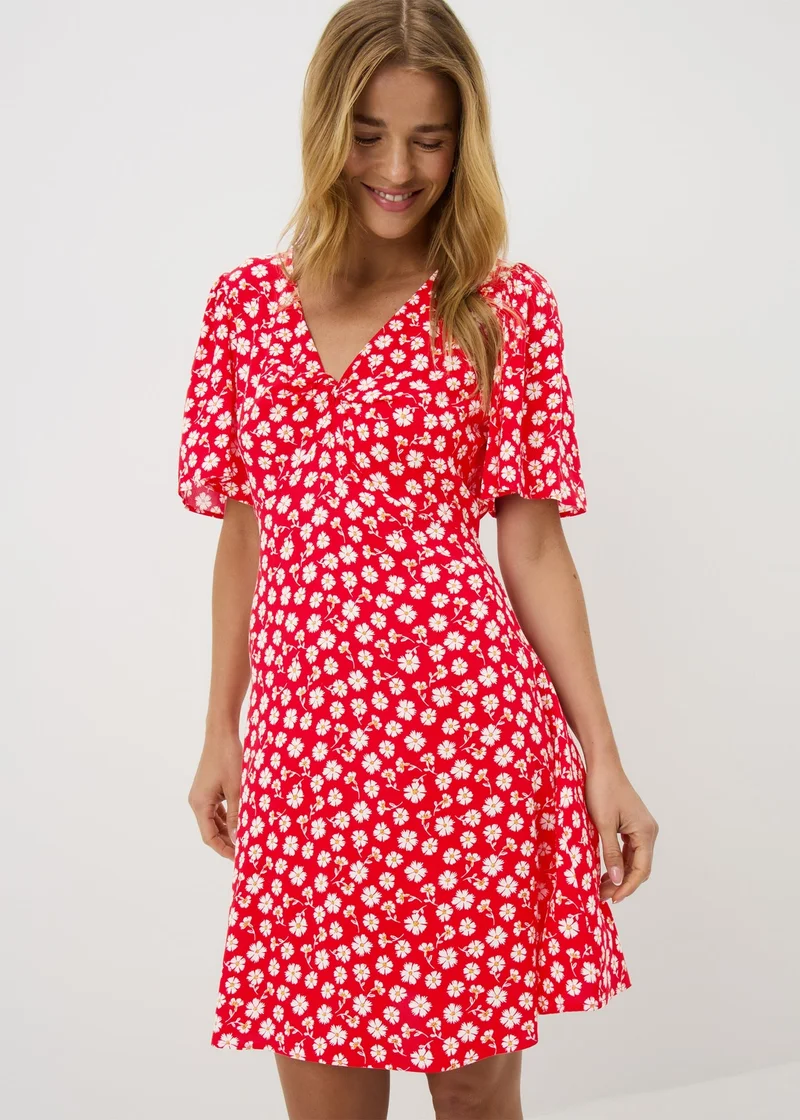 ماتلان Red Ditsy Floral Print Mini Tea Dress