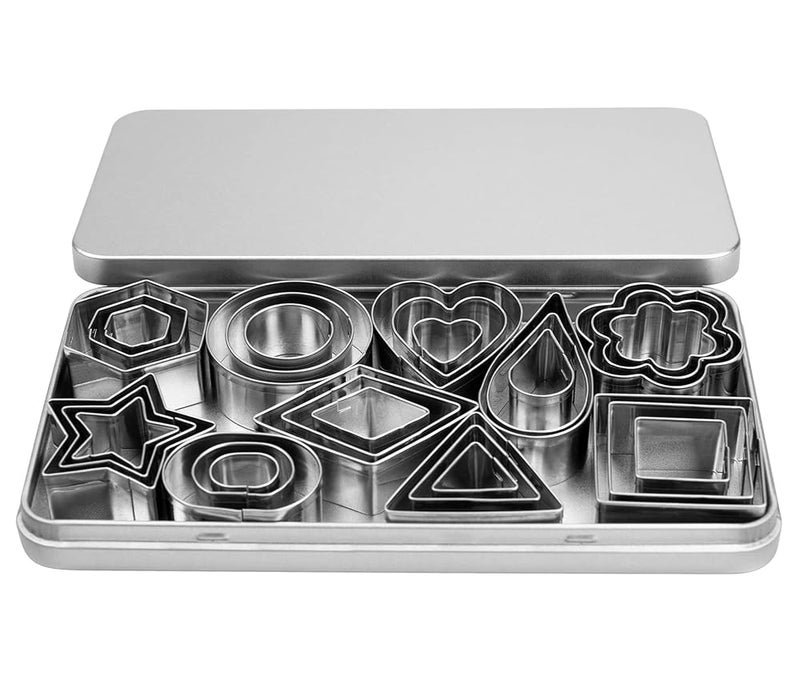 Cookie Cutters – Set of 12, Stainless Steel, Round Flower Star Shapes, for Baking
