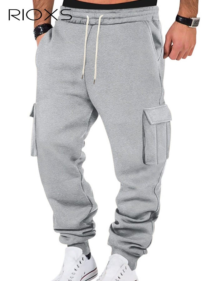ريوكس بنطلون كاجو كاجوال للرجال، بنطلون عمل شتوي مبطن بالصوف، بنطلون متعدد الجيوب من البوليستر الرمادي الفاتح مع خصر برباط، بنطلون رياضي فضفاض متوسط الارتفاع، بنطلون رياضي خارجي فضفاض، بنطلون ترفيهي حراري بدون حزام للرجال، بنطلون خريفي شتوي أساسي للرجال، بنطلون رياضي للمشي لمسافات طويلة في الطقس البارد للاستكشاف في المناطق الحضرية - Image 1
