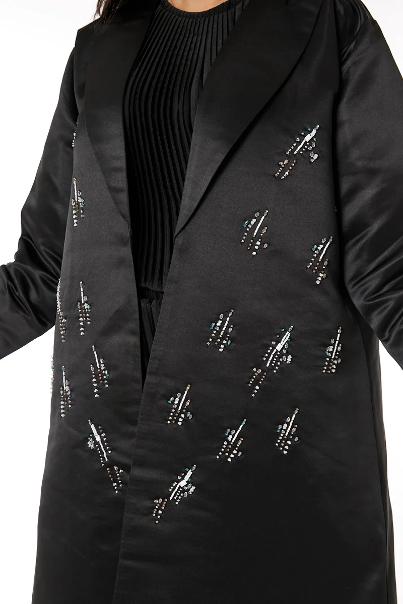 Moistreet  Lapel Collar  Satin Embroidered Abaya for Women | Best Price UAE