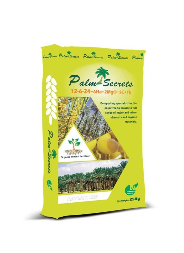 Generic Palm Secrets NPK 12-6-24, MgO 2%, TE 0.5%, Soil Conditioner 8%, Humic Acid 6%, Organic Matter 8% Fertilizer Special Formula Designed for Kajur/Date Palms Trees 25KG bag  - Image 1